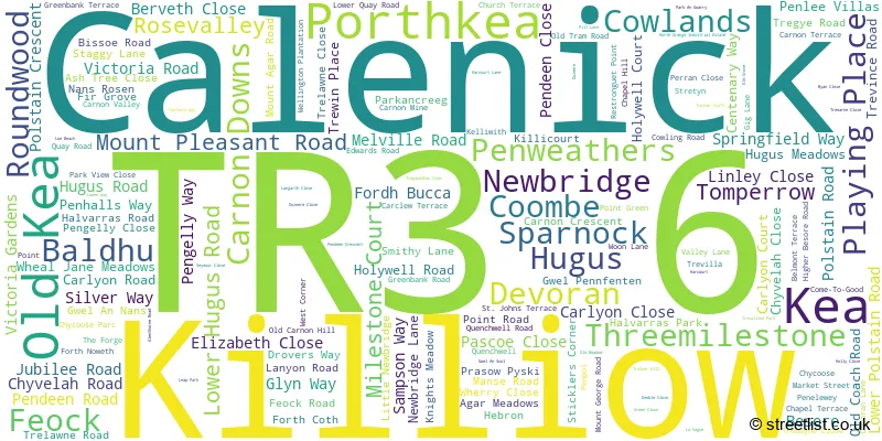 A word cloud for the TR3 6 postcode